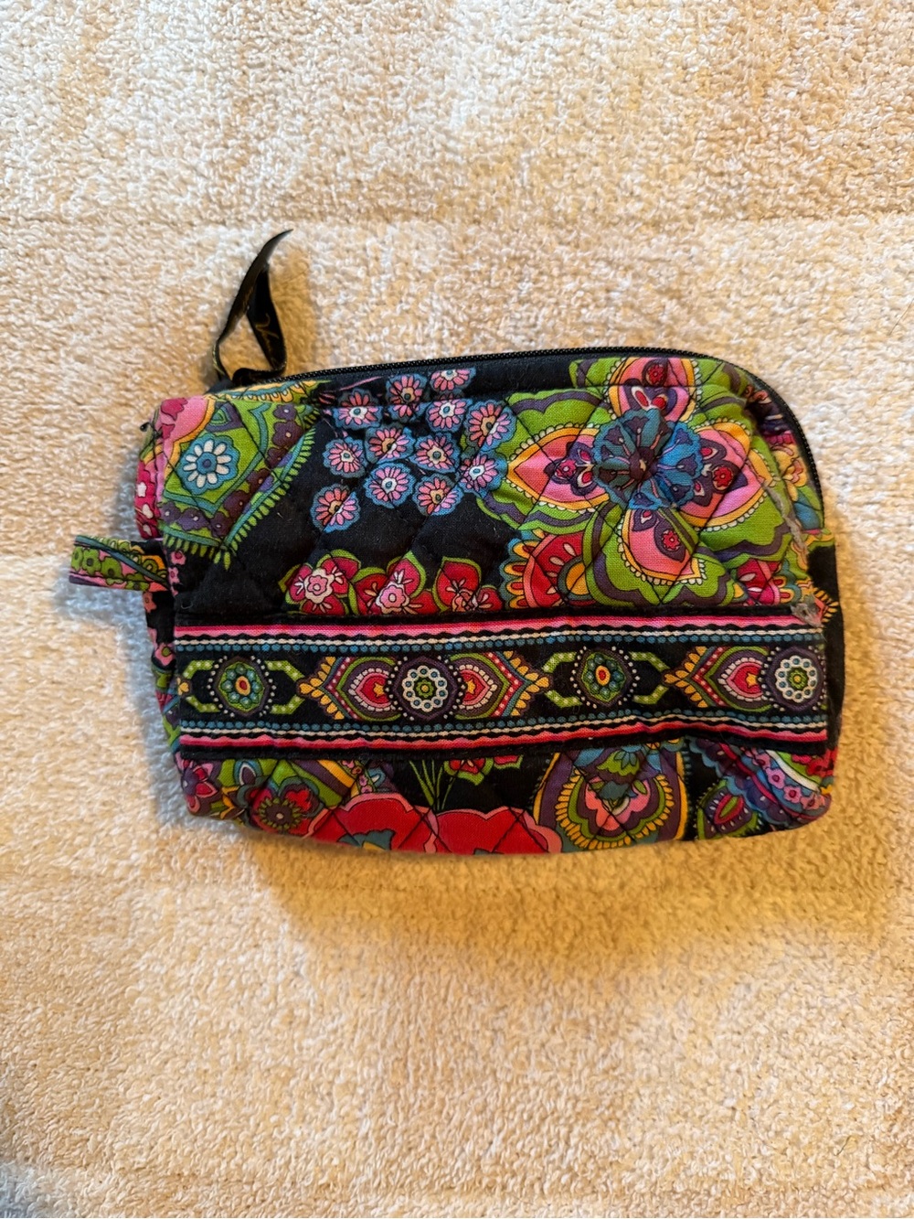 Vera Bradley Black Multi Floral Quilted makeup bag